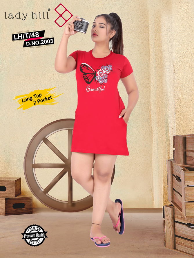 Lady Hill Tshirt 48 :Latest Fancy Regular Casual Wear Hosiery Cotton Long Pocket T-shirt Collection
