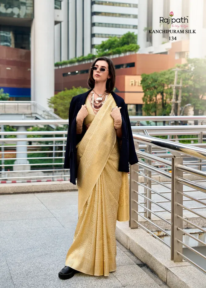 Butterscotch By Rajpath Handloom Kanchivaram Saree Wholesalers In Delhi