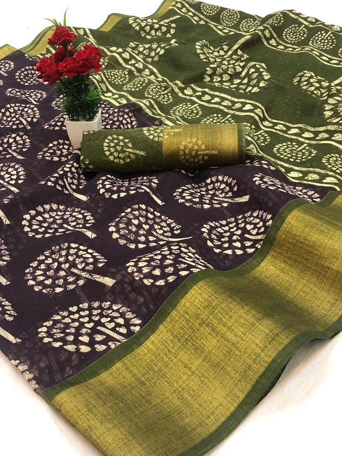 Sonakshi Tree New Hit Design Cotton Saree With Zari Border & Running Blouse Collection