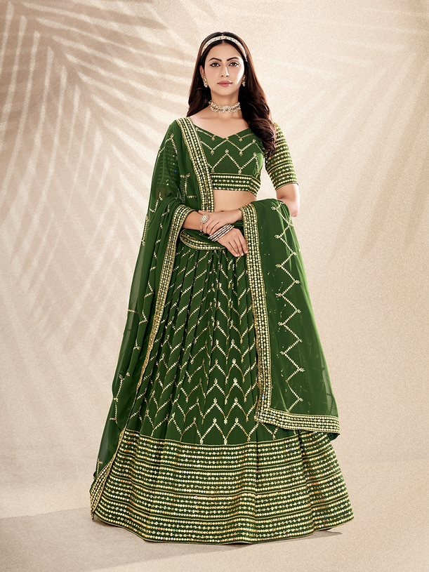 SS 156 Green Embroidery Georgette Designer Lehenga Choli Wholesale Shop In Surat