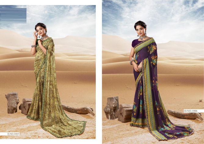 Kesariya Designer New Fancy Regular Wear Printed Georgette Designer Saree Collection