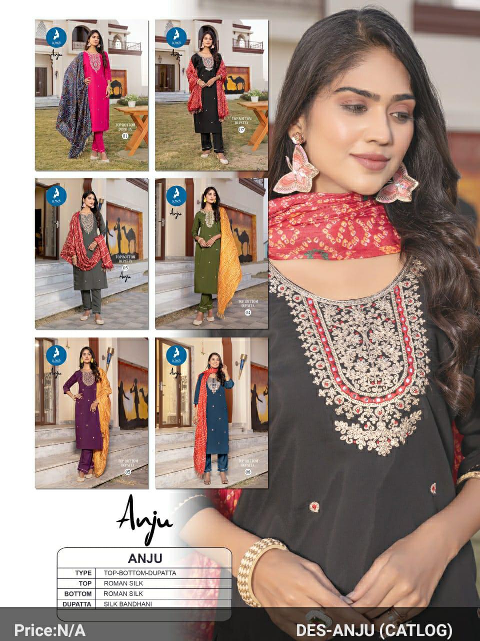 Anju By Kaya Roman Silk Kurti With Bottom Dupatta Wholesale Shop In Surat