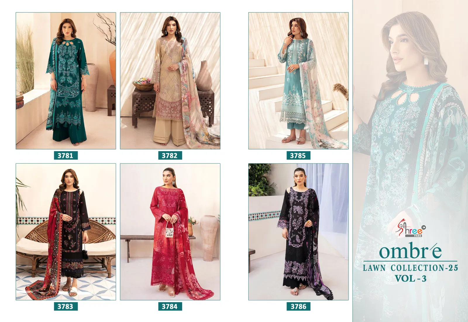 Ombre Lawn Collection 25 Vol 3 by Shree Cotton Dupatta Salwar Suits Suppliers In India