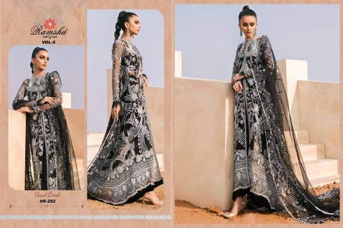 Ramsha R 281 to 284 Latest Festive Wear Net With Heavy Embroidery Work Pakistani Salwar Suits Collection
