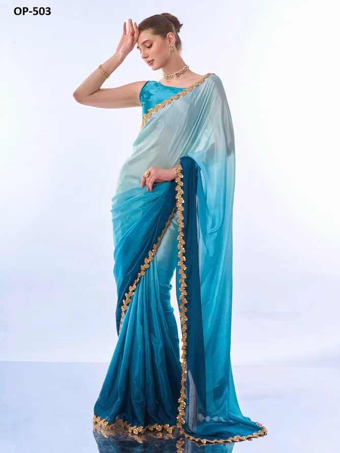 Laxminam OP 503 Chinon Designer Party Wear Sarees Suppliers In India