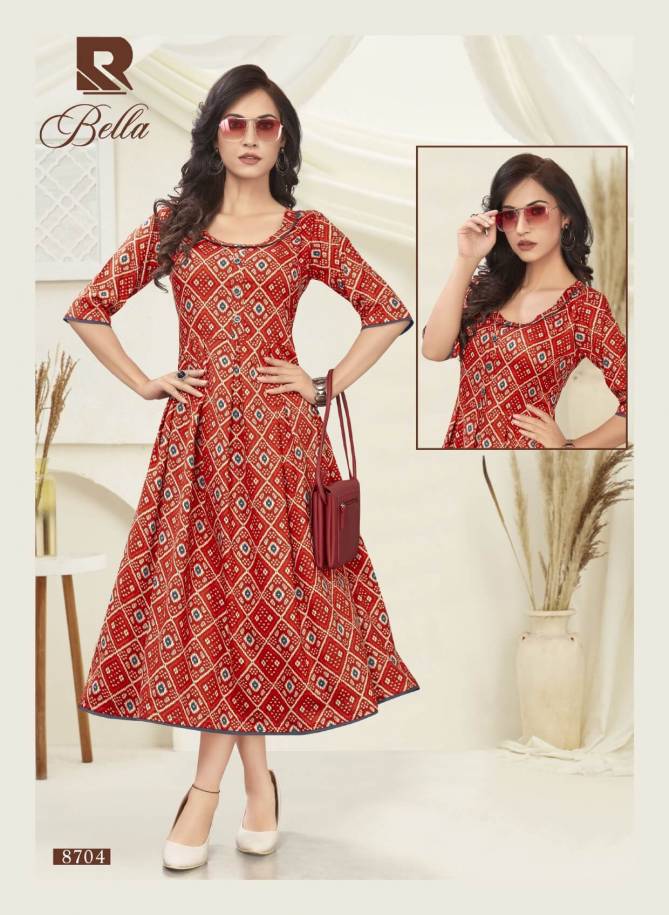 Raashi Bella Latest Fancy Regular Wear Heavy Rayon Printed Anarkali Kurtis Collection
