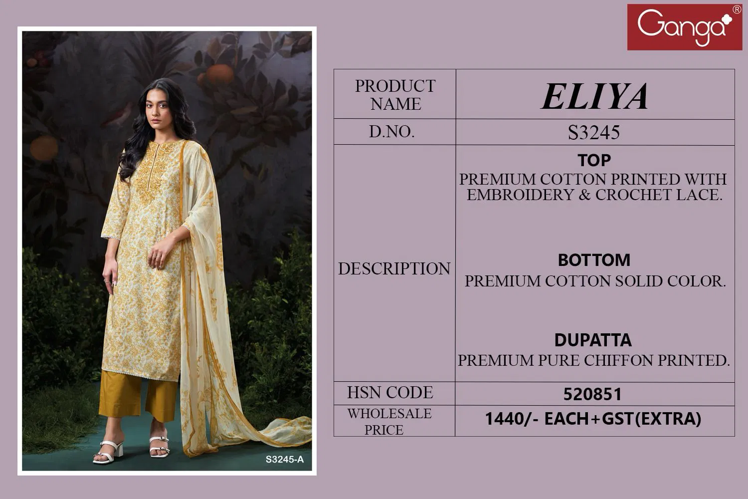 Eliya 3245 By Ganga Cotton Printed Dress Material Surat Wholesale Market