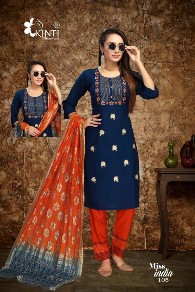 Kinti Miss India Festive Wear Rayon Top Pent And Dupatta Ready Made Collection
