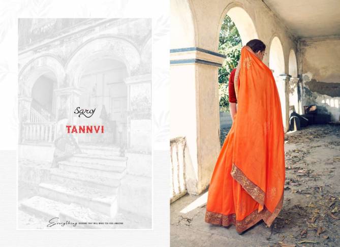 Saroj Tanvi Latest Fancy Festive Wear Designer Vichitra Silk With Beautiful Swarovski Butta And Banarasi Border Saree Collection
