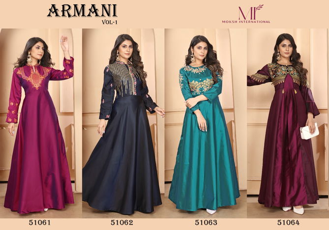 Armani Vol 1 By Moksh Triva Silk Embroidery Kurtis Manufacturers