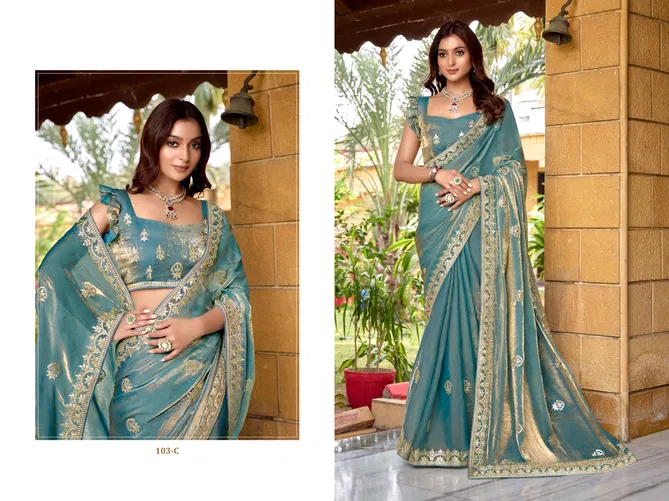 103 A To 103 D Durga fashion Fendi chiffon Designer Party Wear Saree Wholesale Market