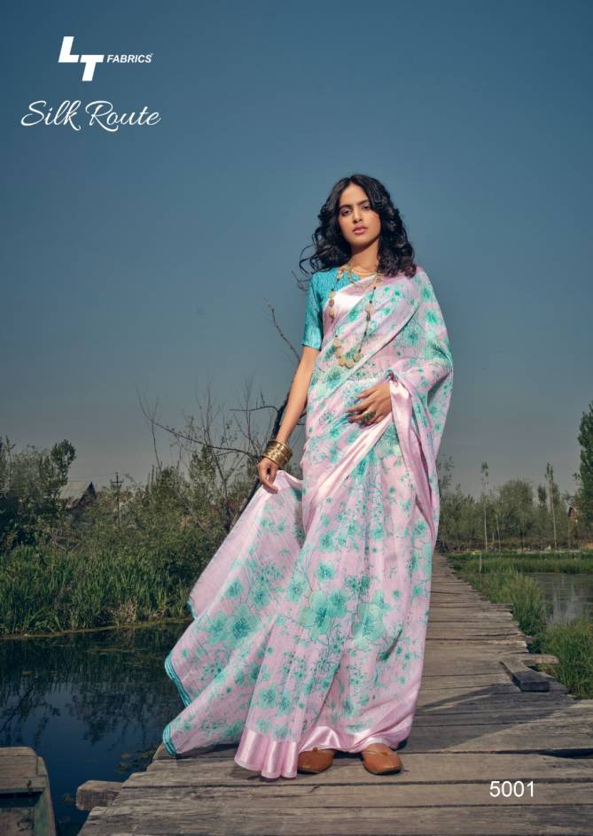 Lt Silk Route Latest Fancy Designer Linen Printed Casual Wear Saree Collection
