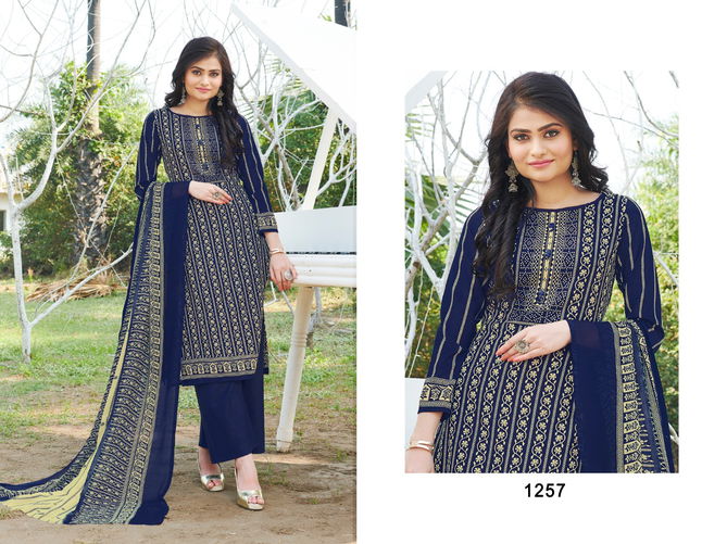 Bipson Kyraa Blue Cotton Slub Latest Fancy Regular Wear Dress Material Collection 