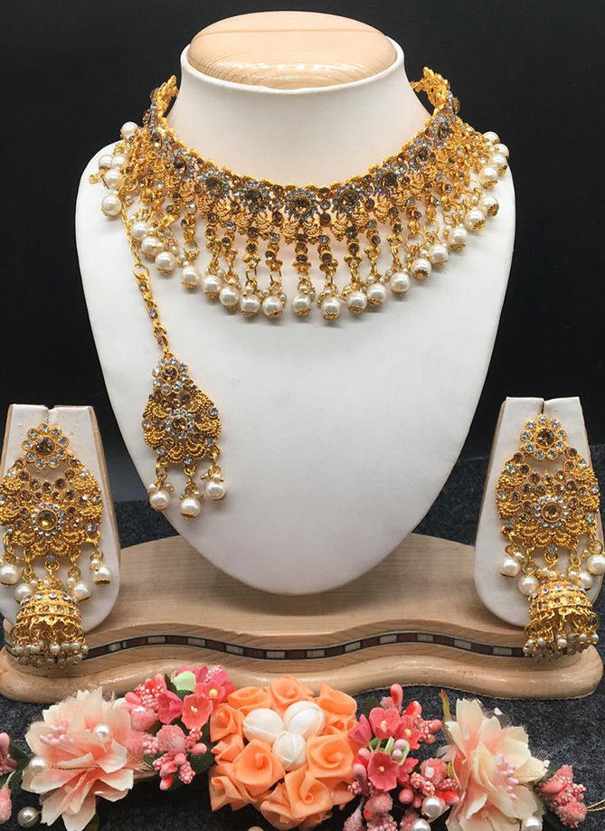 Gold and Silver Latest Heavy Fancy Bridal Pearl Necklace  