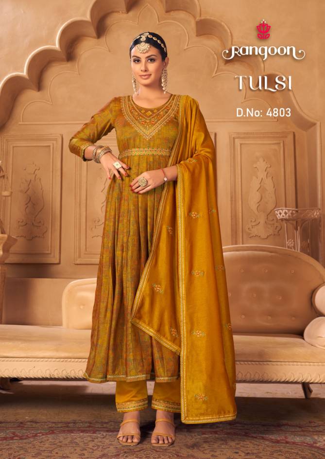 Tulsi By Rangoon Silk Print Anarkali Kurti Bottom With Dupatta Readymade Suit Catalog
