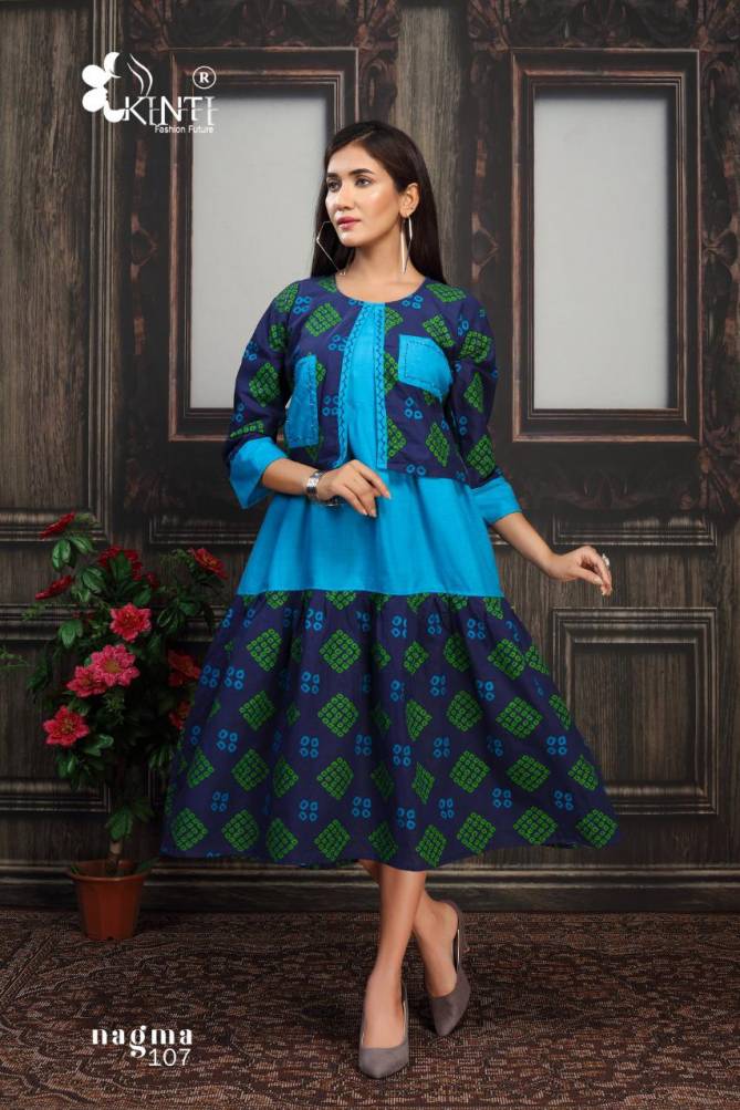Kinti Nagma Printed Cotton Printed Designer Anarkali Kurti With Attached Jacket Collection
