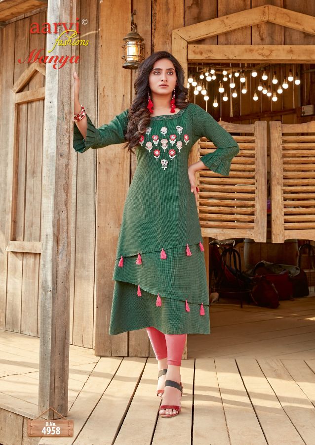 Aarvi Manya 24 Latest Fancy Designer Ethnic Wear Luxury Pure Rayon Cotton Kurtis Collection
