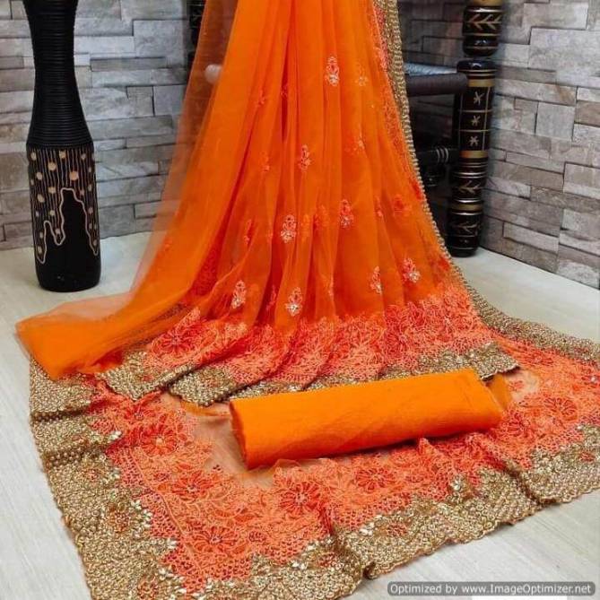 Latest Stylish Fancy Party Wear Designer Full Net Saree With Embroidery Work Stone Work Saree Collection 