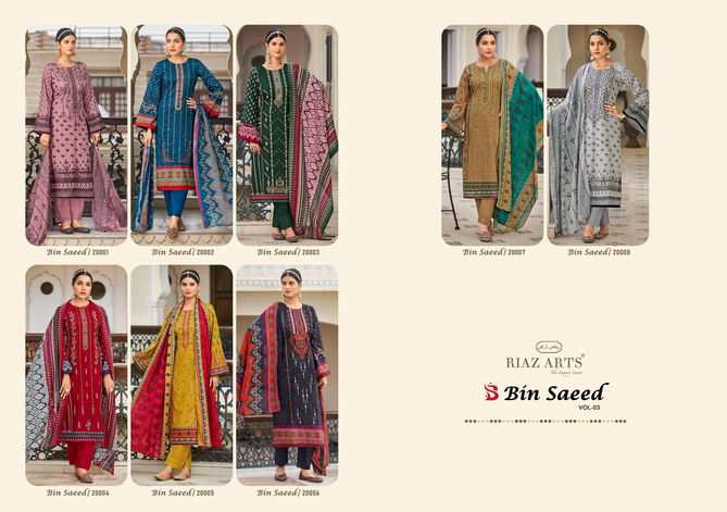 Bin Saeed Vol 3 By Riaz Arts Lawn Digital Printed Dress Material Orders In India