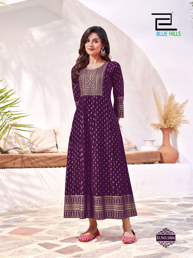 Yashika By Blue Hills Rayon Embroidered Anarkali Long Kurti Suppliers In India