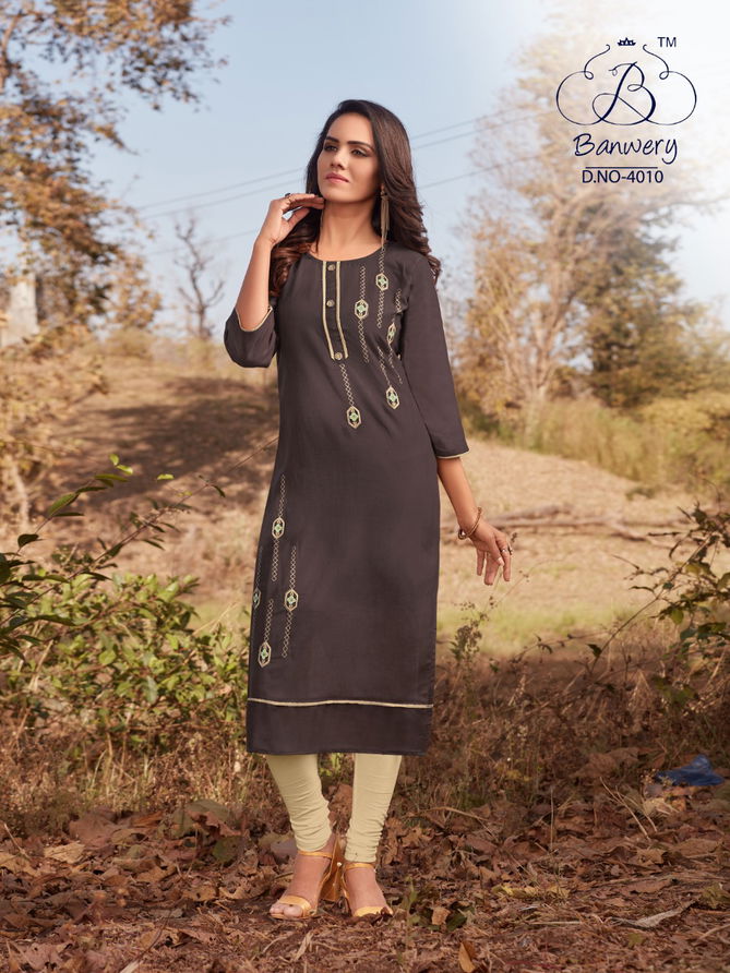 BLEND V-4 DESIGNER HEAVY PREMIUM COTTON WITH EMBROIDERY WORK THREE FOURTH SLEEVES KURTI COLLECTION