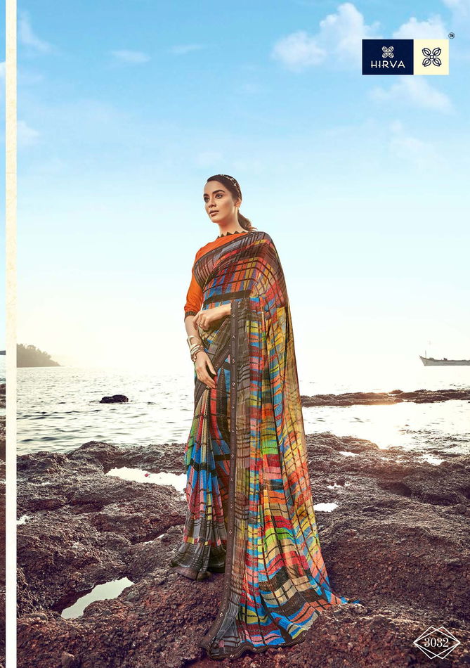 Hirva Glamour latest Fancy Regular Casual Wear Georgette Printed Sarees Collection
