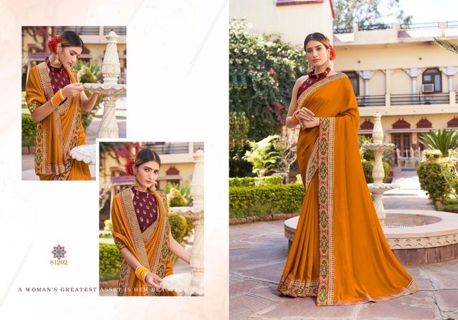 RIGHT WOMEN DESIGNER Latest Fancy wedding Wear Heavy Vichitra With jacquard Lace Saree Collection 