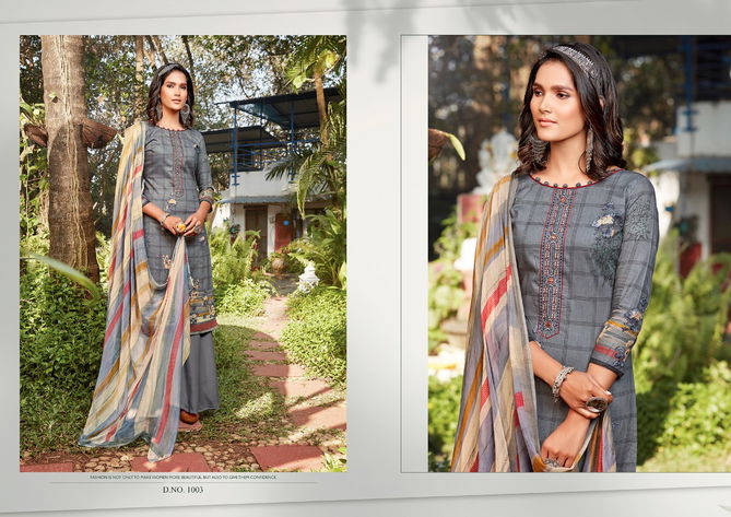 Anita Kesariya Raazi Casual Wear Pure cambric Digital Print with neck embroidery Mirror work Designer Dress Material Collection
