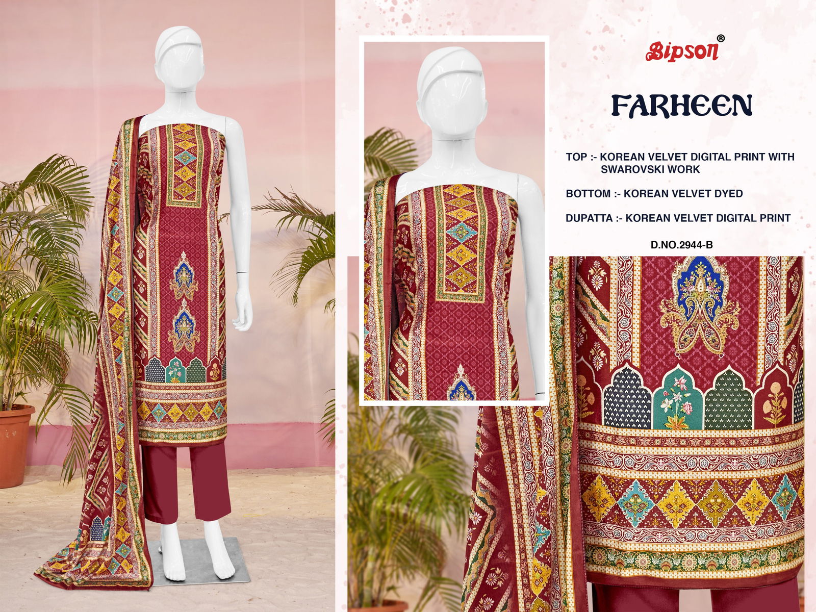 Farheen 2944 By Bipson Korean Velvet Printed Dress Material Wholesale Shop In Surat