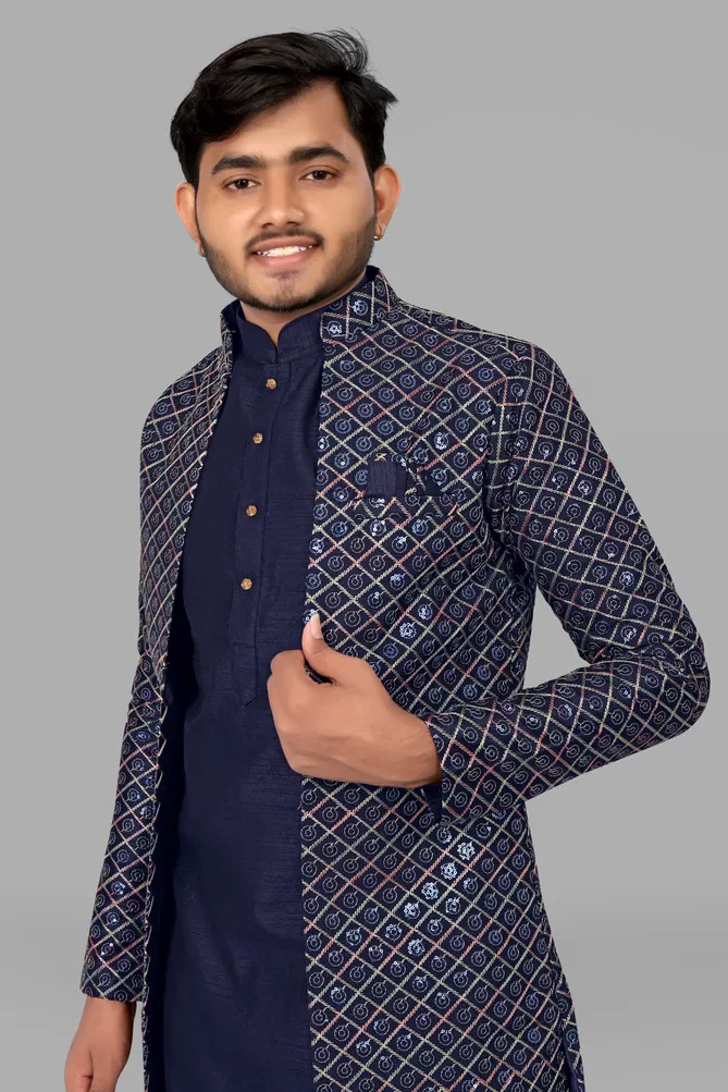 Navy Colour Designer Wedding Wear Mens Indo Western Suppliers In India