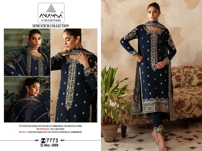 Anamsa 599 Faux Georgette Embroidery Pakistani Suit Suppliers In India