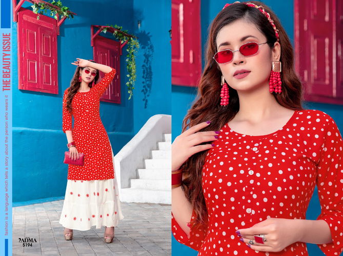 Padma 6 Fancy Festive Wear Rayon Printed Designer Kurtis With Skirt Collection
