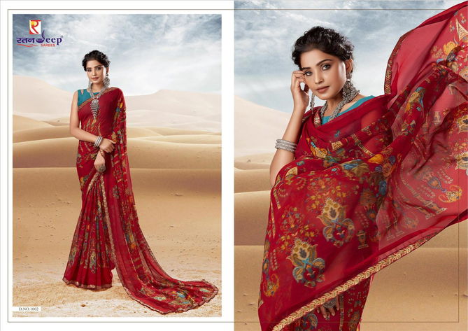 Kesariya Designer New Fancy Regular Wear Printed Georgette Designer Saree Collection