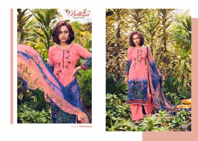 Belliza Rustic Garden Ethnic Wear Cotton Digital Print And Embroidery Work Top With Bemberg chiffon Dupatta Dress Materials Collection