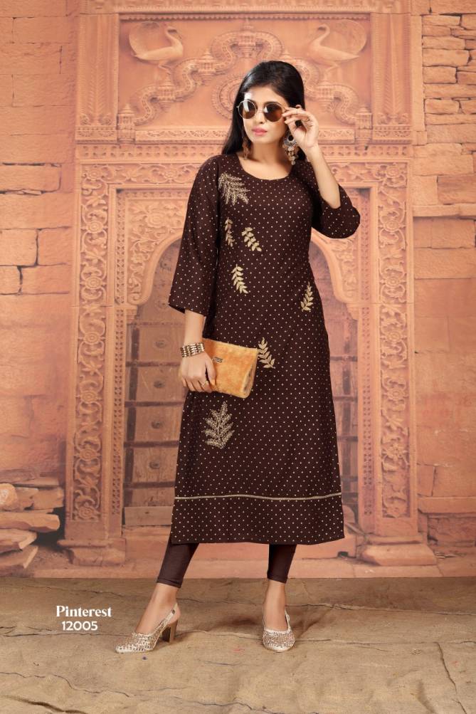 Pinterest Rayon Gold Buti with Embroider Designer Long Kurti Collection