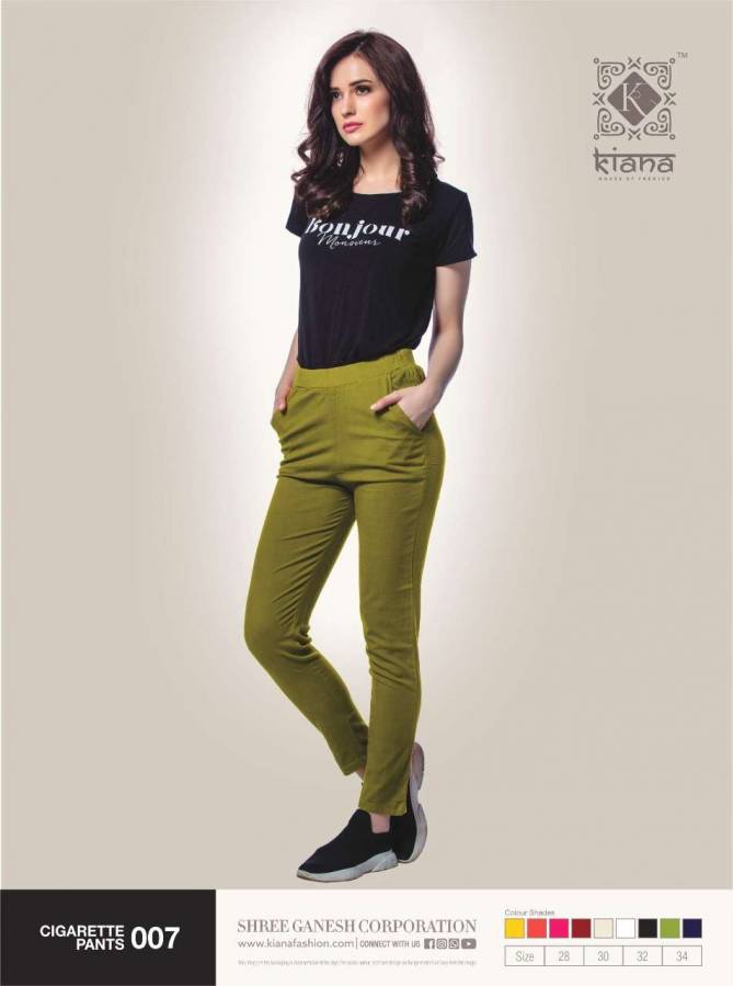 CIGARATTE PANTS BY KIANA BEAUTIFUL STYLISH FANCY COLORFUL PARTY WEAR & ETHNIC WEAR COTTON LYCRA PANTS AT WHOLESALE PRICE (Available Size - 28,30,32,34)