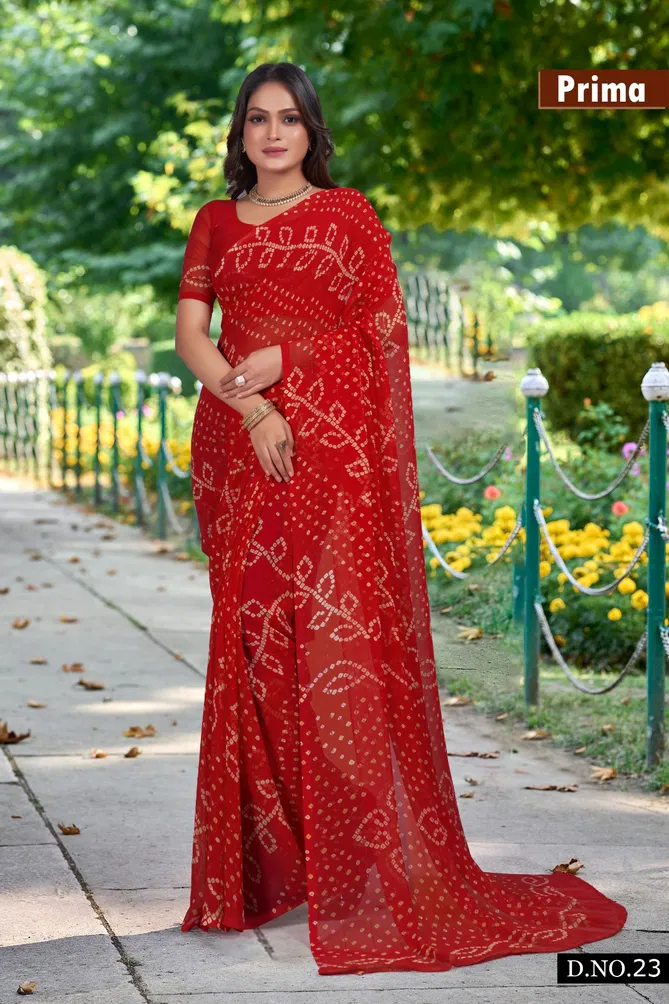 Prima Weightless Georgette Bandhani Sarees Wholesale Market In India