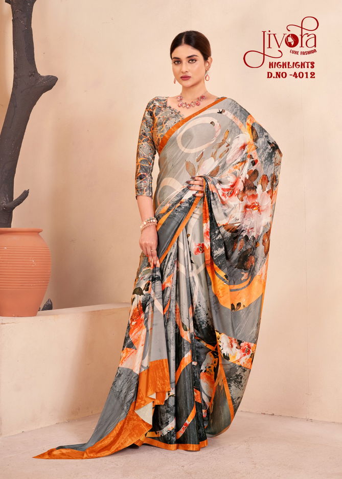 Highlight By Jivora Crepe Silk Printed Casual Wear Saree Suppliers In India