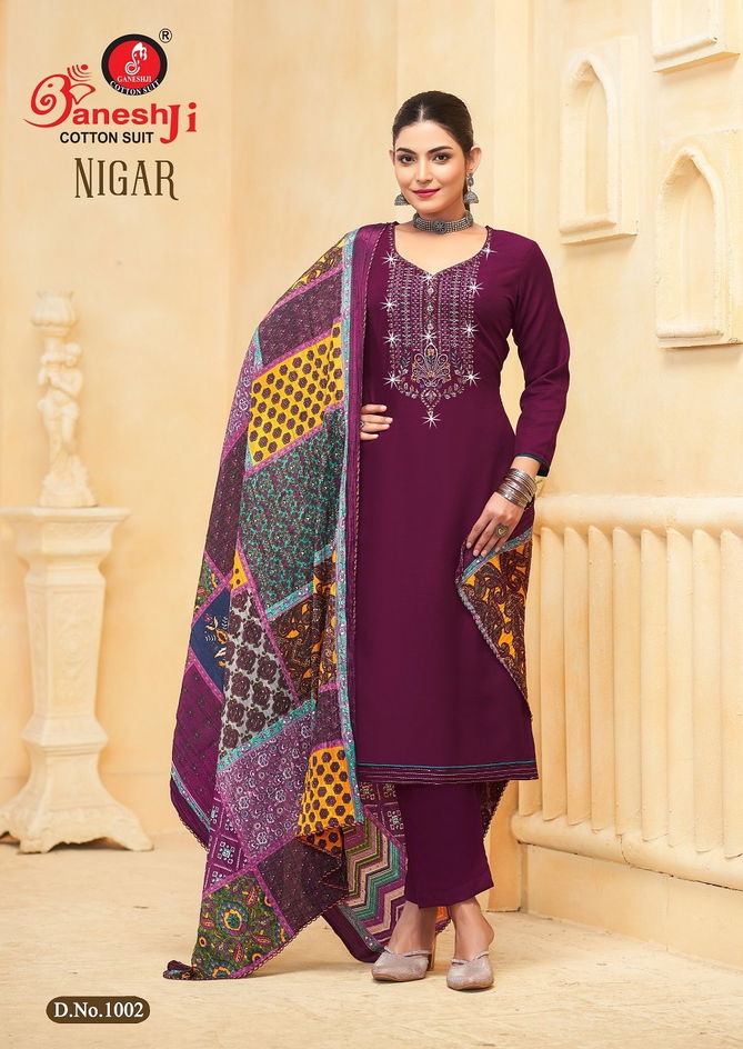 Nigar Vol 1 By Ganeshji Rayon Embroidery Dress Material Orders In India