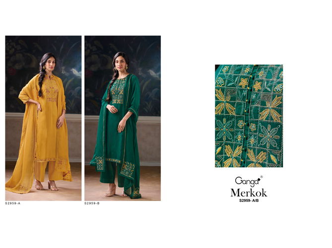 Merkok 2959 By Ganga Embroidery Dress Material Suppliers In India