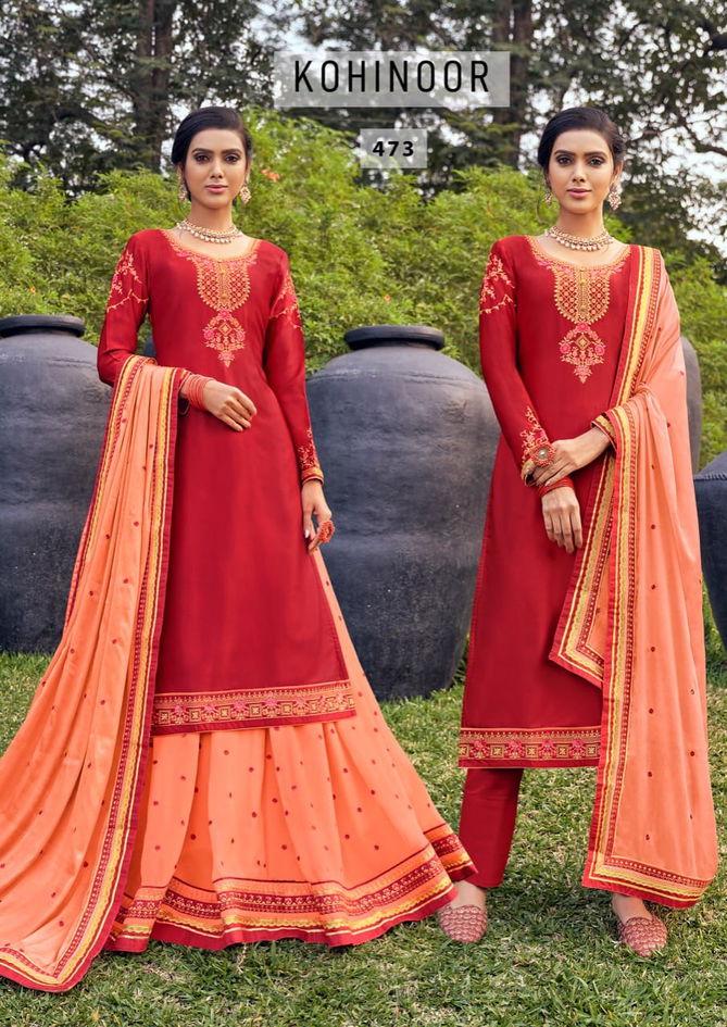 TRIPLE AAA KOHINOOR Latest Heavy Wedding Wear Satin Georgette Embroidery Work top With Lehenga And dual Santoon  Salwar Suit Collection