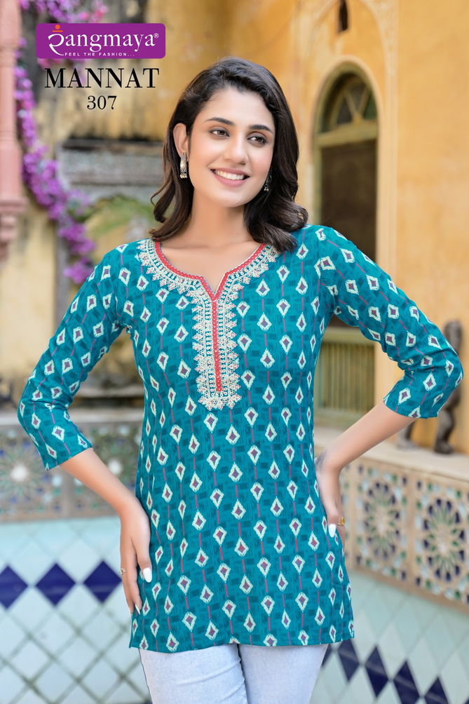 Mannat Vol 3 By Rangmaya Rayon Tunic Ladies Top Wholesale In India