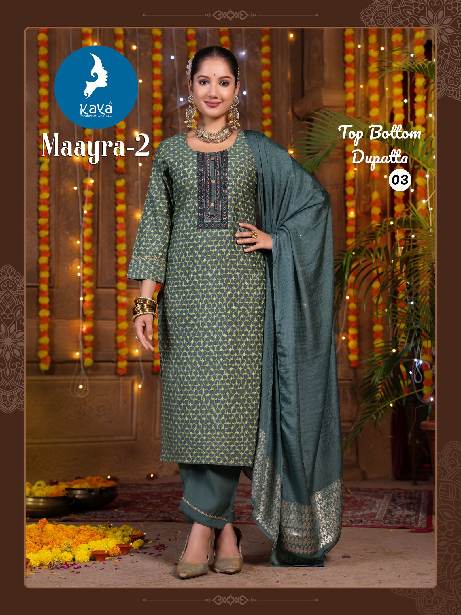 Maayra 2 By Kaya Straight Cut Roman Silk Kurti With Bottom Dupatta Wholesale Online