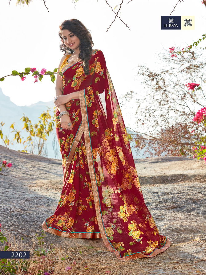 Hirva Flowery Casual Wear Printed Georgette Saree Collection
