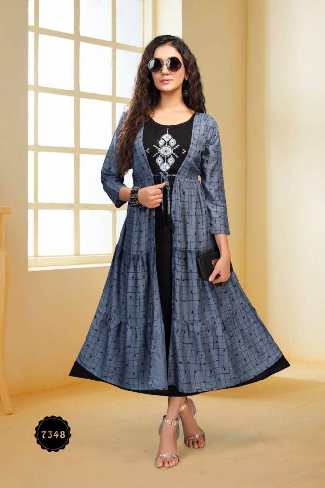 Ft Peacock Casual Wear Rayon Kurtis With Attached Jacket Collection
