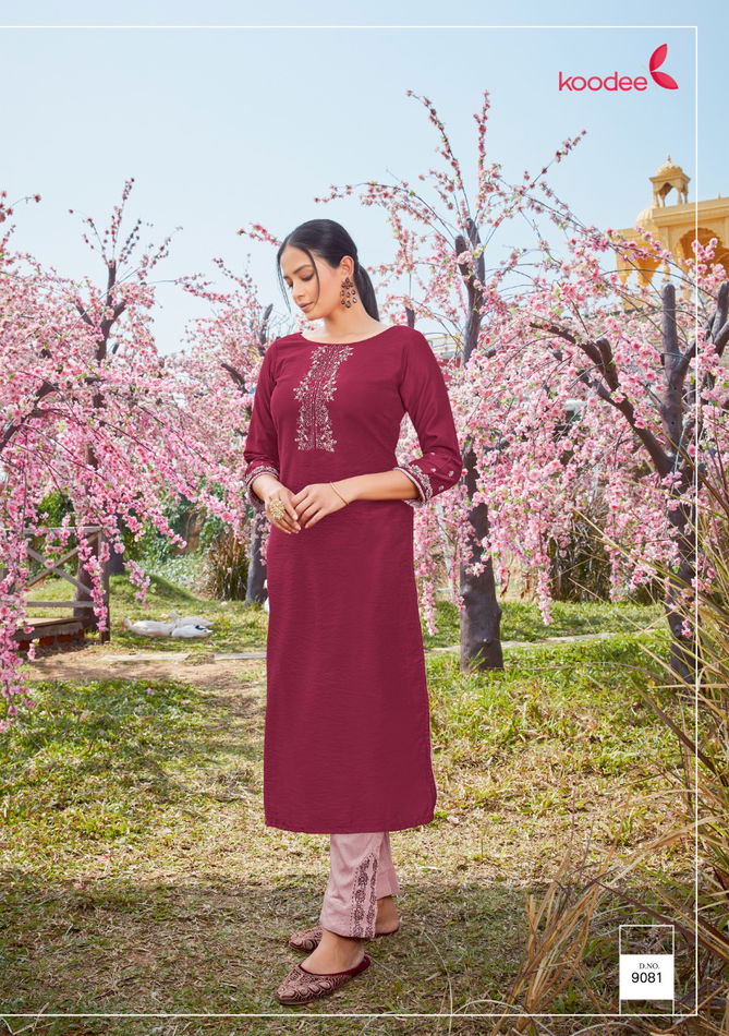 Koodee Mahi 6 Fancy Designer Festive Wear Fancy Nylon viscose With Embroidery And Khatli Work Kurtis With Bottom Collection