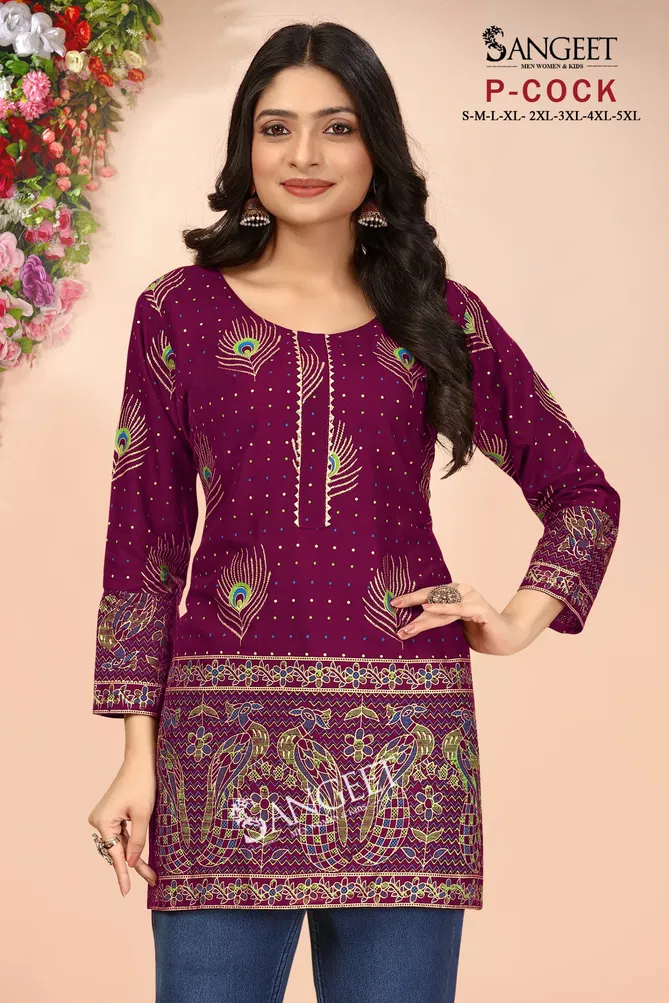 P Cock By Sangeet Rayon Gold Multi Printed Ladies Top Orders In India