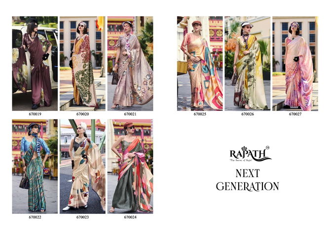 Next Generation 670019 To 670024 By Rajpath Japan Satin Printed Sarees Online Wholesale