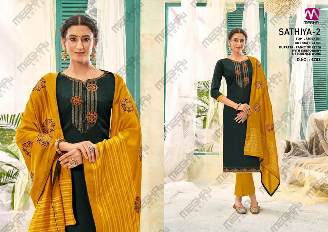 Meghali Sathiya 2 Jam Satin Designer Fancy Casual Wear Dress Material Collection