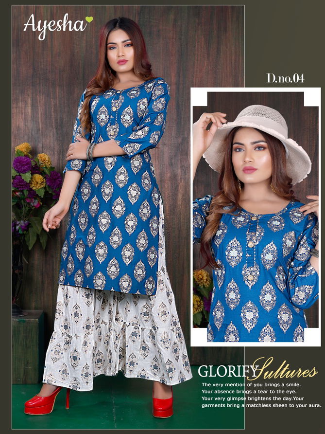 Ayesha Bhavya Latest fancy Designer Casual Wear Rayon Printed Kurtis With Bottom Collection
